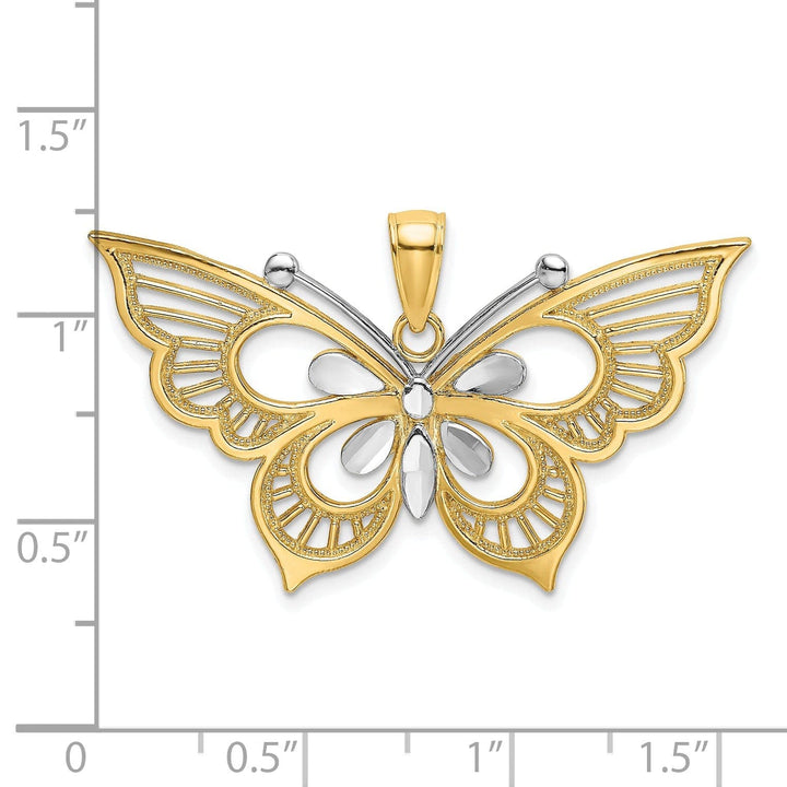 Lovely Rita's Pendants & Charms 14k Two-tone Gold Textured Back Solid Polished Diamond-cut Butterfly Charm Pendant