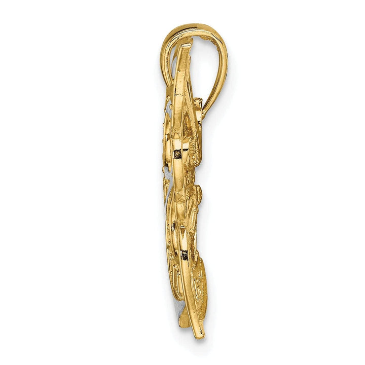 Lovely Rita's Pendants & Charms 14k Two-tone Gold Textured Back Solid Polished Diamond-cut Butterfly Charm Pendant