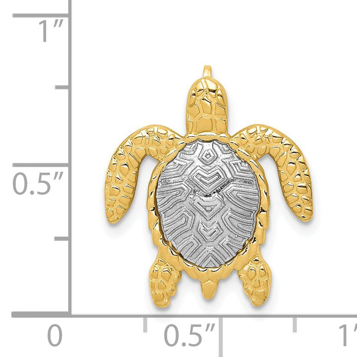 Lovely Rita's Pendants & Charms 14K Two-Tone Gold Textured Casted Solid Polished Finish Turtle Pendant Slide