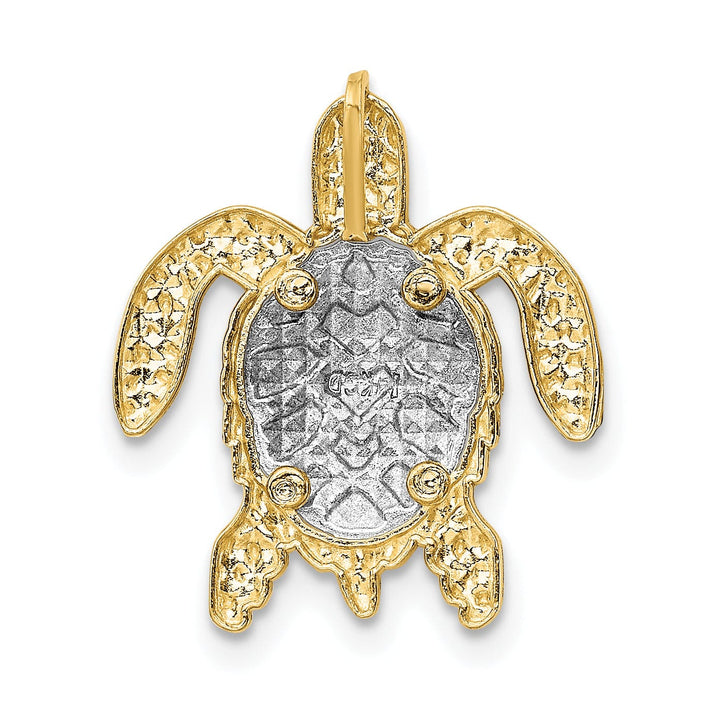 Lovely Rita's Pendants & Charms 14K Two-Tone Gold Textured Casted Solid Polished Finish Turtle Pendant Slide