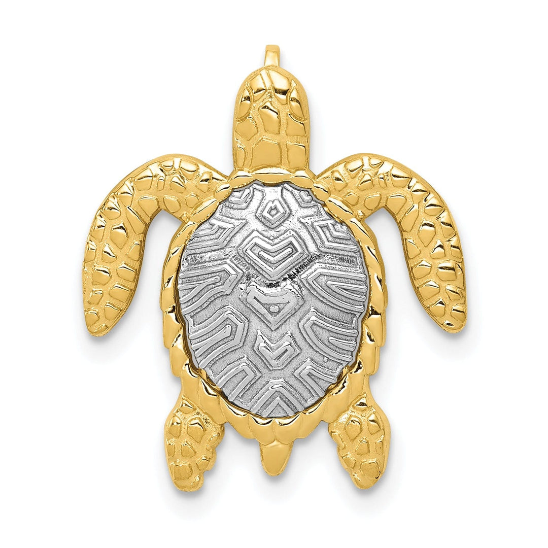 Lovely Rita's Pendants & Charms 14K Two-Tone Gold Textured Casted Solid Polished Finish Turtle Pendant Slide