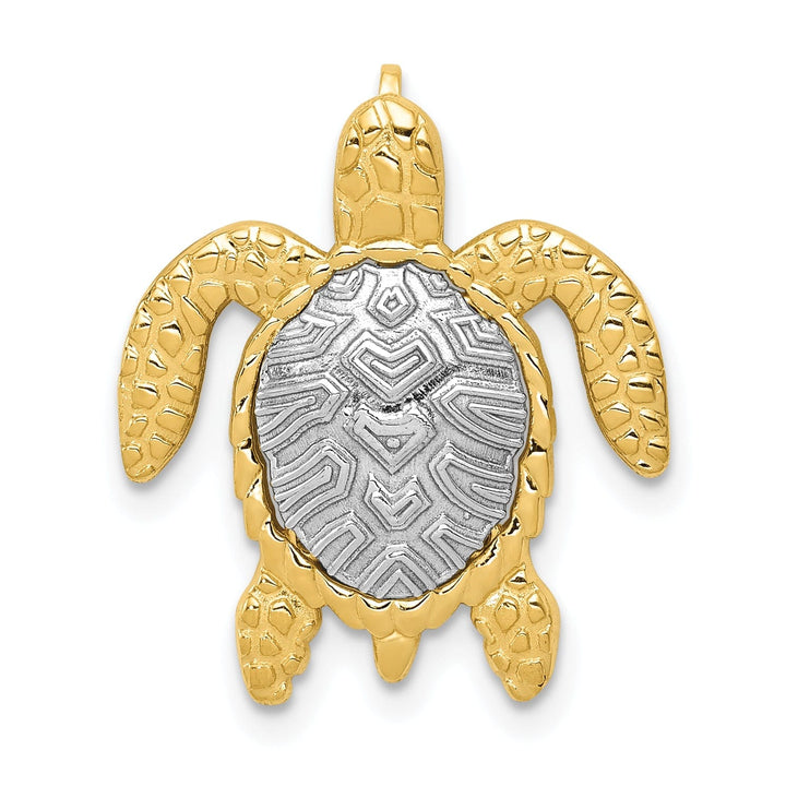 Lovely Rita's Pendants & Charms 14K Two-Tone Gold Textured Casted Solid Polished Finish Turtle Pendant Slide