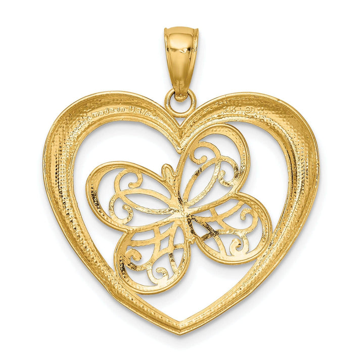 Lovely Rita's Pendants & Charms 14k Two-tone Gold Textured Open Back Filigree Solid Polished Finish Butterfly in Heart Charm Pendant