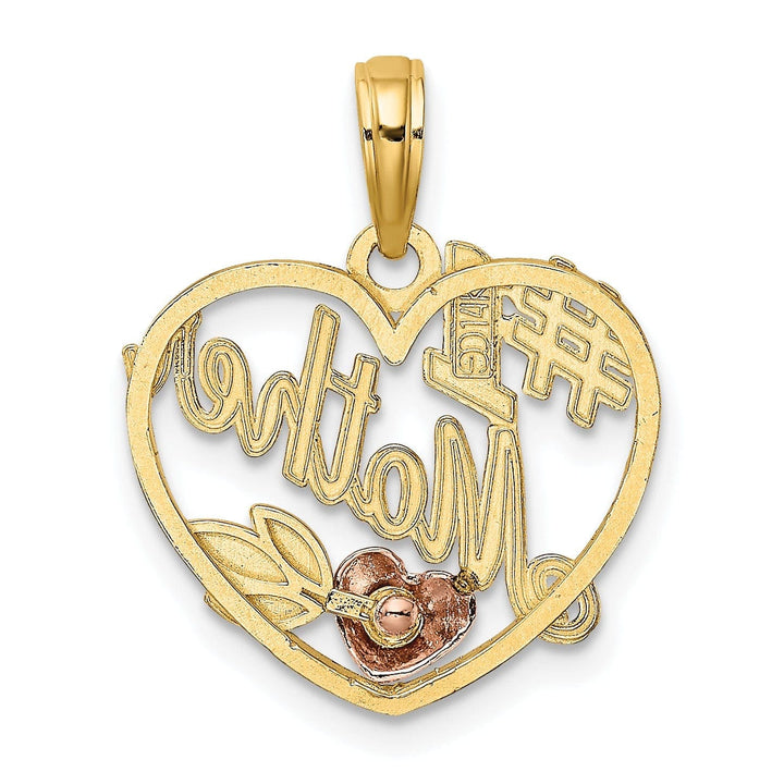 Lovely Rita's Pendants & Charms 14k Two-Tone Gold Textured Polished Finish #1 MOTHER Double Heart with Leaf Design Charm Pendant