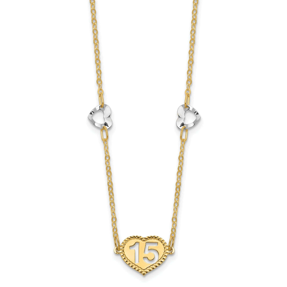 Lovely Rita's Pendants & Charms 14K Two Tone Gold Textured Polished Finish 15 Heart Pendant Design in a 18.5-Inch with 2-Inch Extention Cable Chain Necklace Set