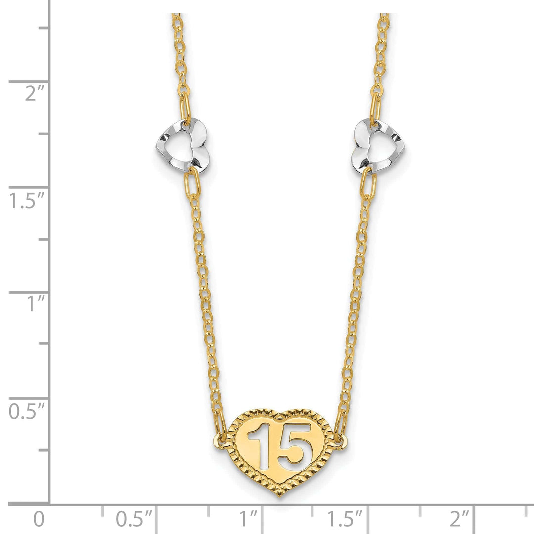 Lovely Rita's Pendants & Charms 14K Two Tone Gold Textured Polished Finish 15 Heart Pendant Design in a 18.5-Inch with 2-Inch Extention Cable Chain Necklace Set