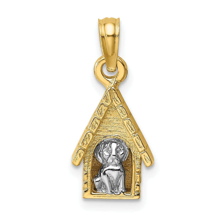 Lovely Rita's Pendants & Charms 14k Two Tone Gold Textured Polished Finish 3-Diamentional Dog Inside Dog House Charm Pendant
