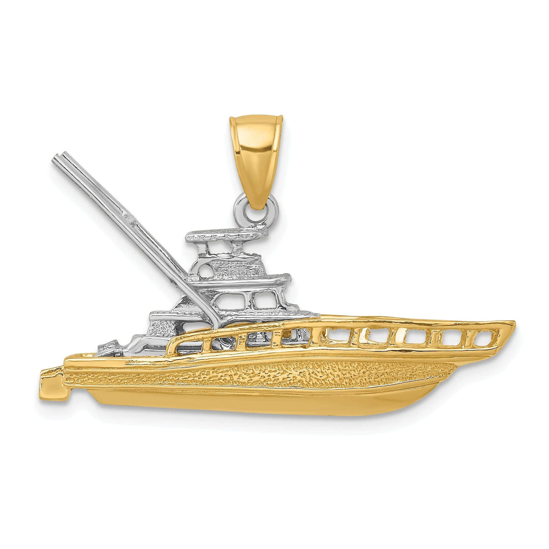 Lovely Rita's Pendants & Charms 14k Two-Tone Gold Textured Polished Finish 3-Dimensional Offshore Sportfishing Boat Charm Pendant