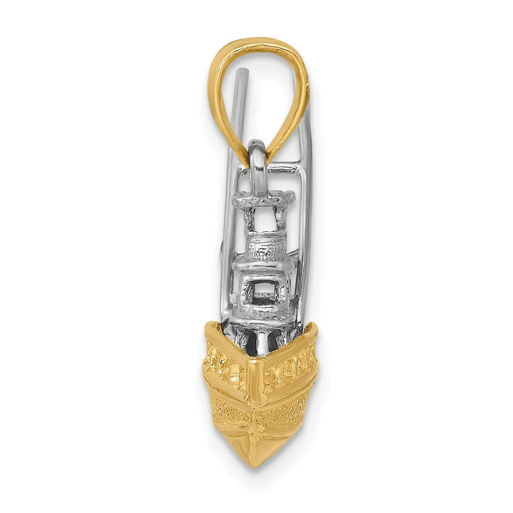 Lovely Rita's Pendants & Charms 14k Two-Tone Gold Textured Polished Finish 3-Dimensional Offshore Sportfishing Boat Charm Pendant