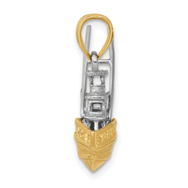 Lovely Rita's Pendants & Charms 14k Two-Tone Gold Textured Polished Finish 3-Dimensional Offshore Sportfishing Boat Charm Pendant