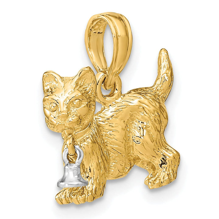 Lovely Rita's Pendants & Charms 14k Two-Tone Gold Textured Polished Finish 3-Dimensional With Moveable Dangling Bell Cat Charm Pendant