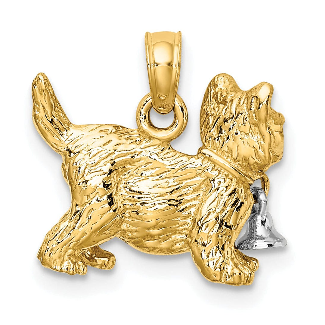 Lovely Rita's Pendants & Charms 14k Two-Tone Gold Textured Polished Finish 3-Dimensional With Moveable Dangling Bell Cat Charm Pendant