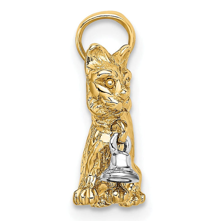 Lovely Rita's Pendants & Charms 14k Two-Tone Gold Textured Polished Finish 3-Dimensional With Moveable Dangling Bell Cat Charm Pendant