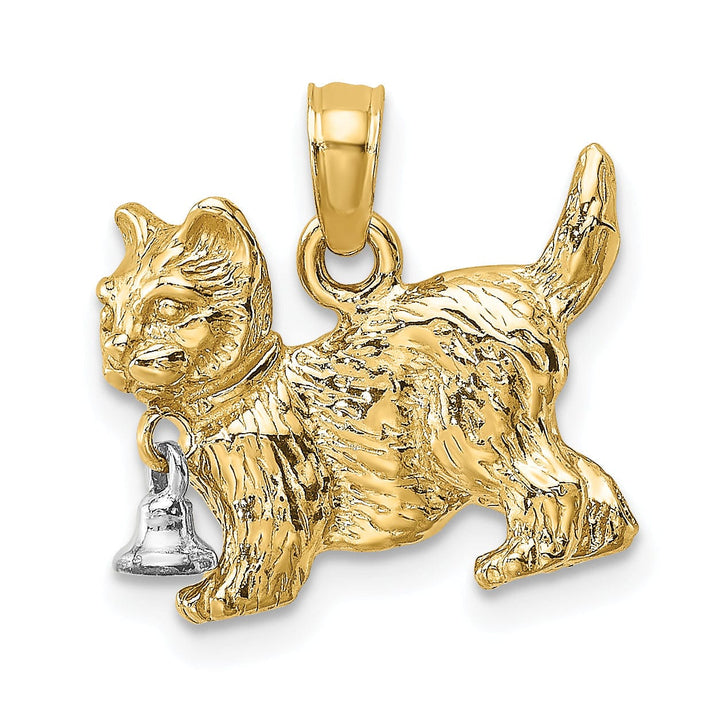 Lovely Rita's Pendants & Charms 14k Two-Tone Gold Textured Polished Finish 3-Dimensional With Moveable Dangling Bell Cat Charm Pendant