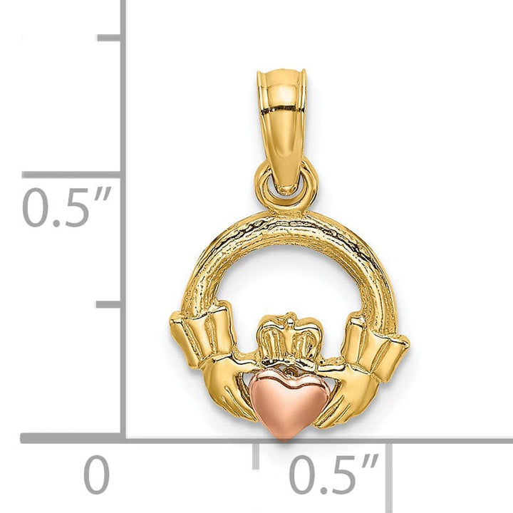 Lovely Rita's Pendants & Charms 14k Two-Tone Gold Textured Polished Finish Claddagh with Heart Design Charm Pendant