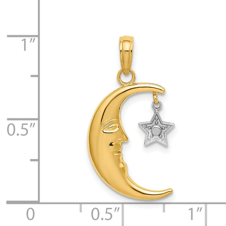 Lovely Rita's Pendants & Charms 14k Two Tone Gold Textured Polished Finish Half Moon with Dangle Star Design Charm Pendant