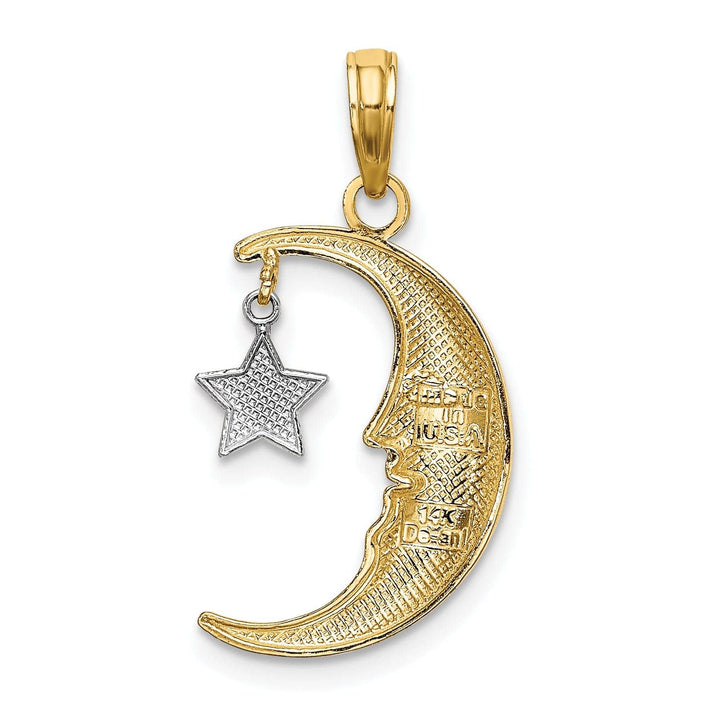 Lovely Rita's Pendants & Charms 14k Two Tone Gold Textured Polished Finish Half Moon with Dangle Star Design Charm Pendant