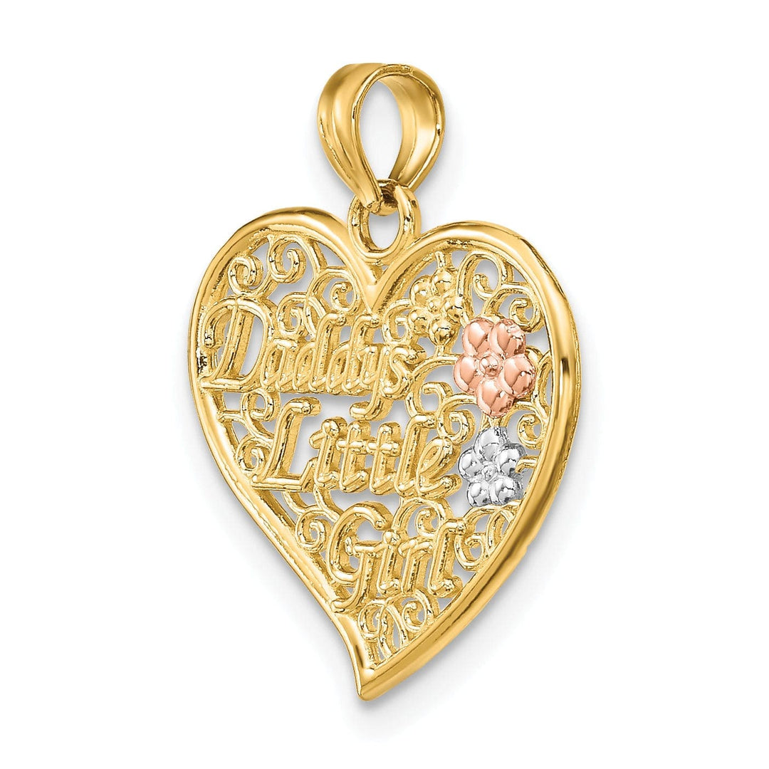 Lovely Rita's Pendants & Charms 14k Two Tone Gold, White Rhdoium DADDYS LITTLE GIRL with Flowers Fancy Filigree Design Heart Charm Pendant