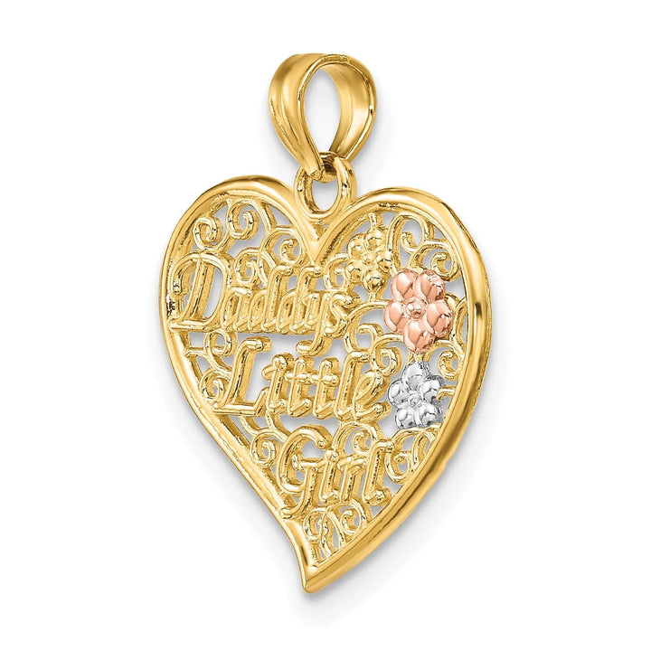 Lovely Rita's Pendants & Charms 14k Two Tone Gold, White Rhdoium DADDYS LITTLE GIRL with Flowers Fancy Filigree Design Heart Charm Pendant