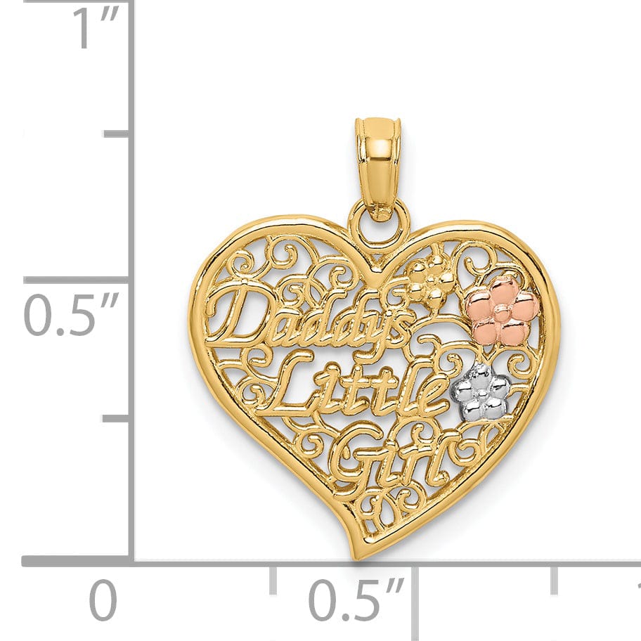 Lovely Rita's Pendants & Charms 14k Two Tone Gold, White Rhdoium DADDYS LITTLE GIRL with Flowers Fancy Filigree Design Heart Charm Pendant