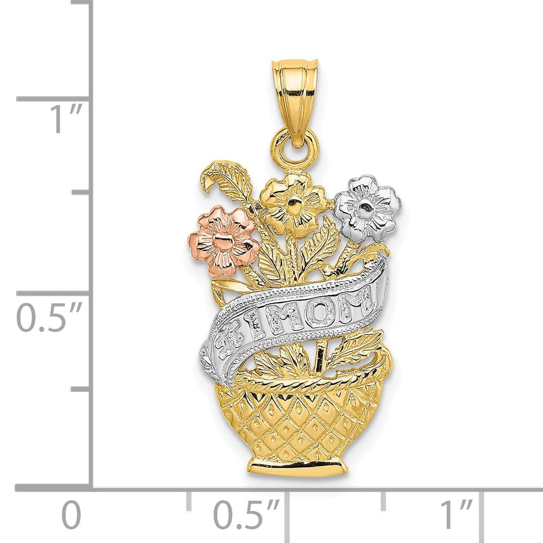 Lovely Rita's Pendants & Charms 14K Two Tone Gold, White Rhodium #1 MOM Flower Basket Design Charm Pendant