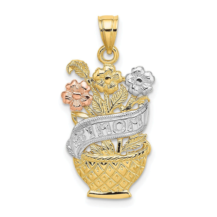 Lovely Rita's Pendants & Charms 14K Two Tone Gold, White Rhodium #1 MOM Flower Basket Design Charm Pendant