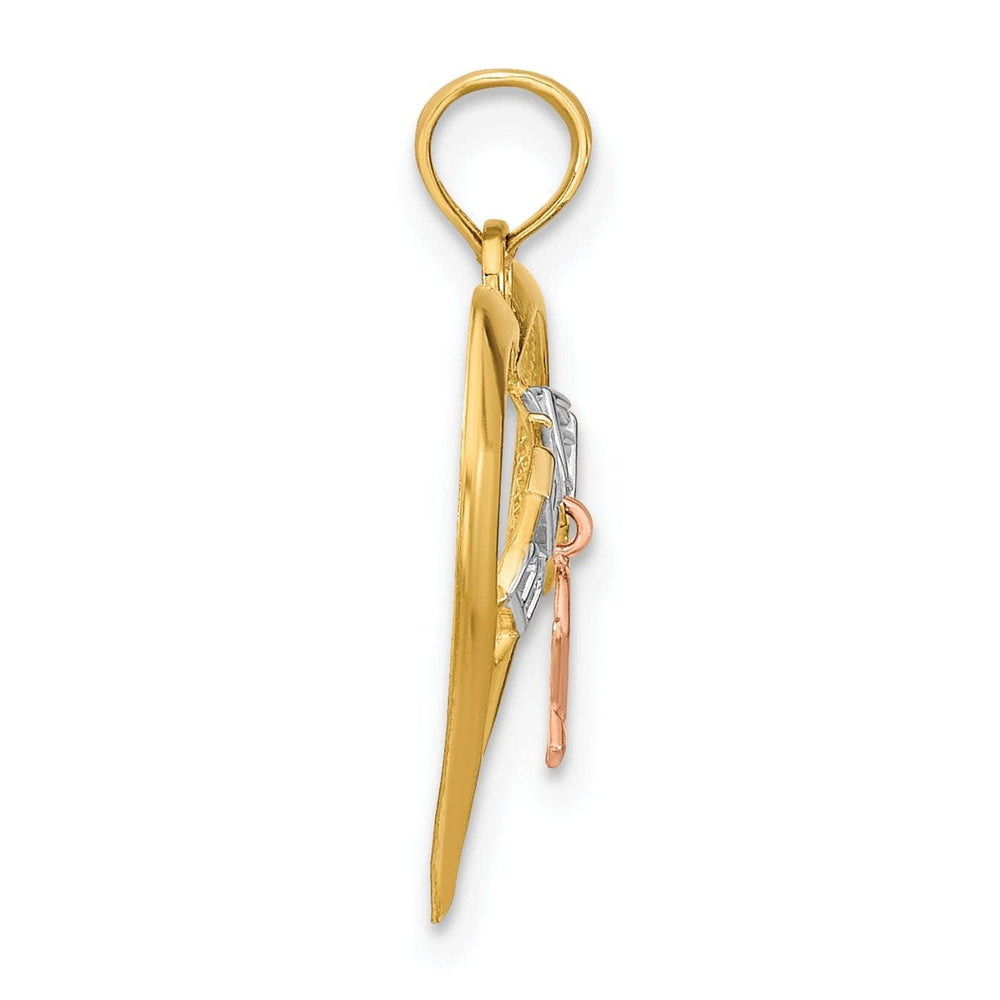 Lovely Rita's Pendants & Charms 14k Two Tone Gold White Rhodium BELIEVE in Heart Shape with Breast Cancer Ribbon Charm Pendant