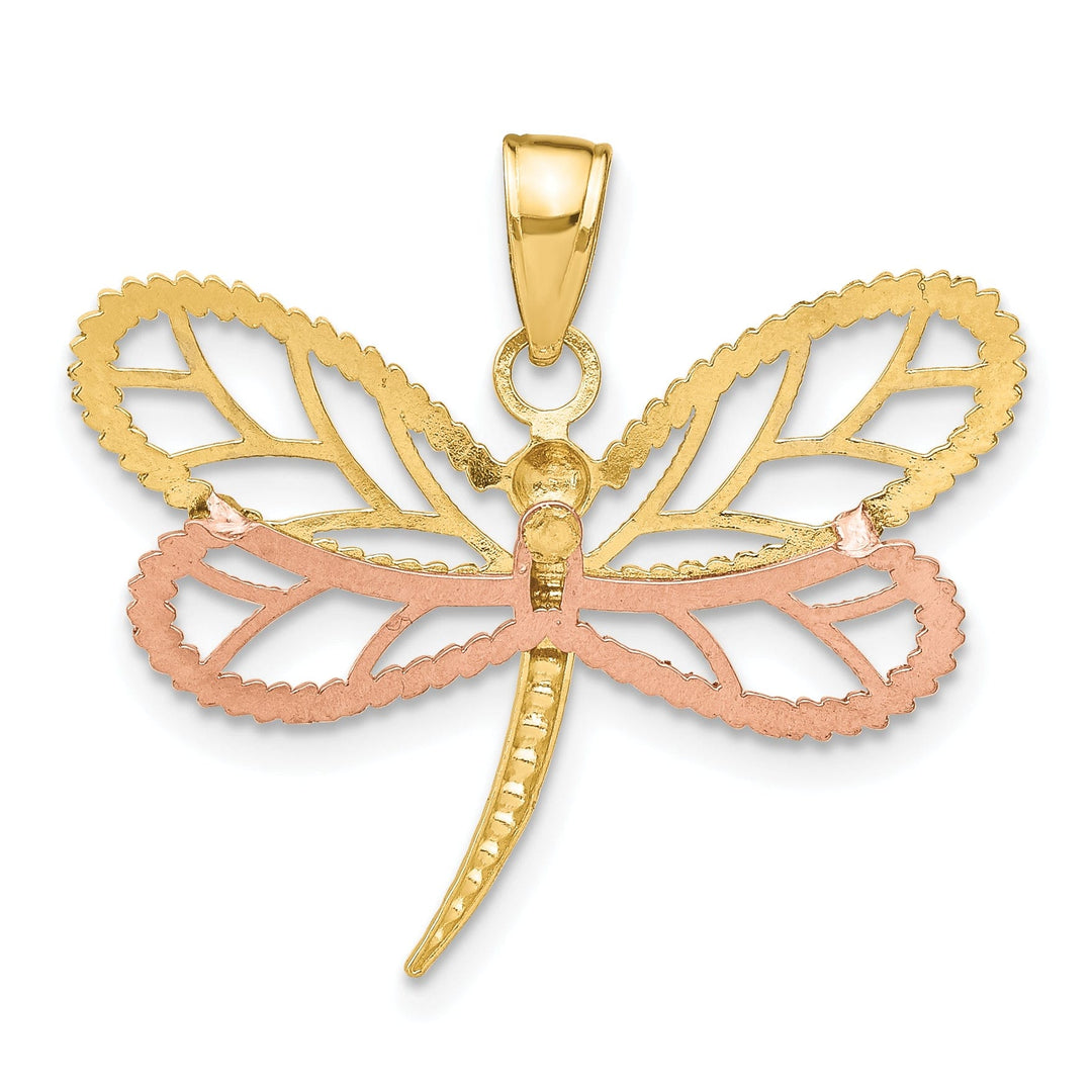 Lovely Rita's Pendants & Charms 14k Two-Tone Gold White Rhodium Diamond Cut Polished Finish Dragonfly With Beaded Wings Design Charm Pendant