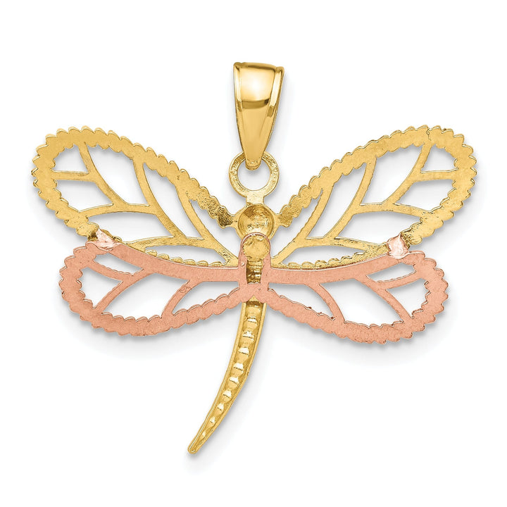 Lovely Rita's Pendants & Charms 14k Two-Tone Gold White Rhodium Diamond Cut Polished Finish Dragonfly With Beaded Wings Design Charm Pendant