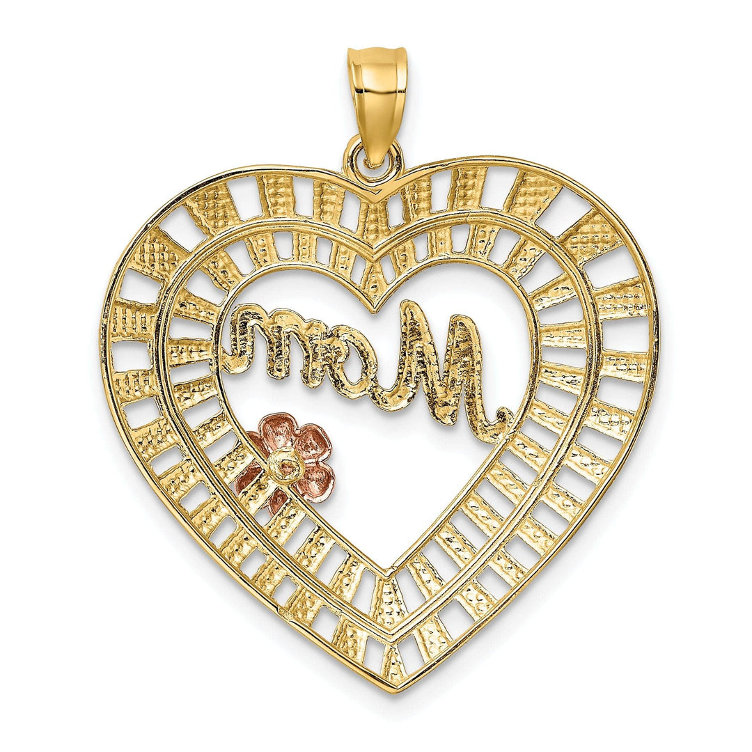Lovely Rita's Pendants & Charms 14k Two Tone Gold, White Rhodium Diamond Cut Polished Finish MOM Heart Filigree Design Charm Pendant