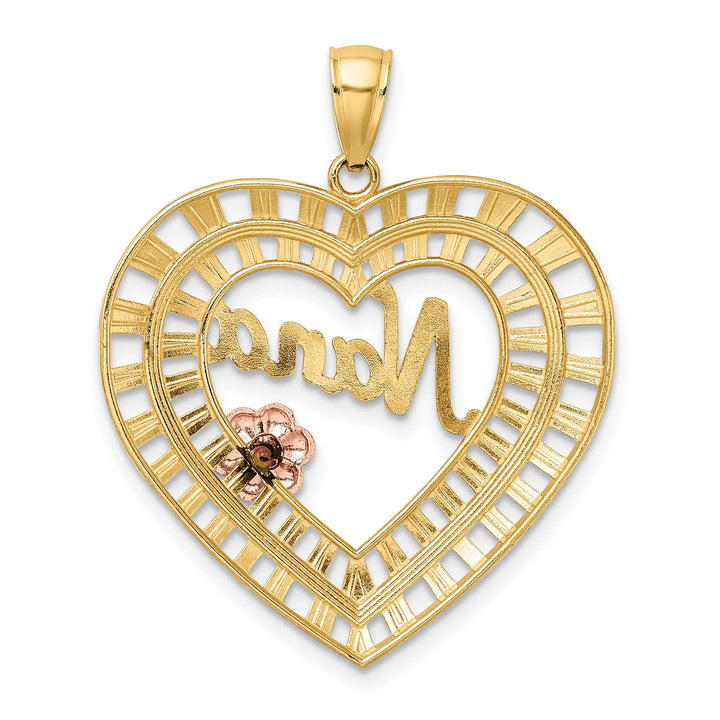 Lovely Rita's Pendants & Charms 14k Two Tone Gold, White Rhodium Diamond Cut Polished Finish NANA Heart Shape with Flower Charm Pendant