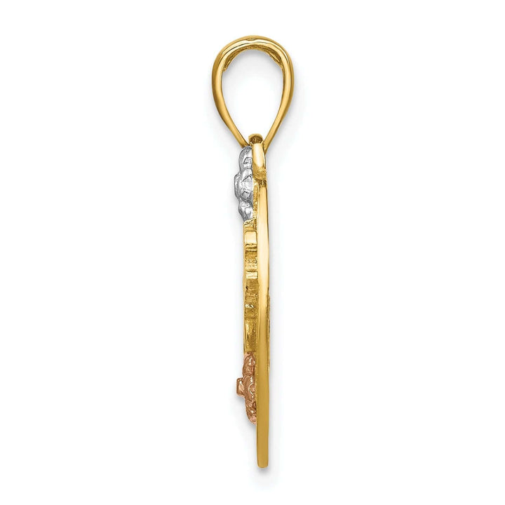 Lovely Rita's Pendants & Charms 14k Two Tone Gold, White Rhodium Flat Back #1 DAUGHTER Heart Shape with Flowers Design Charm Pendant