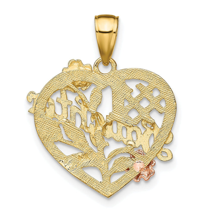 Lovely Rita's Pendants & Charms 14k Two Tone Gold, White Rhodium Flat Back #1 DAUGHTER Heart Shape with Flowers Design Charm Pendant
