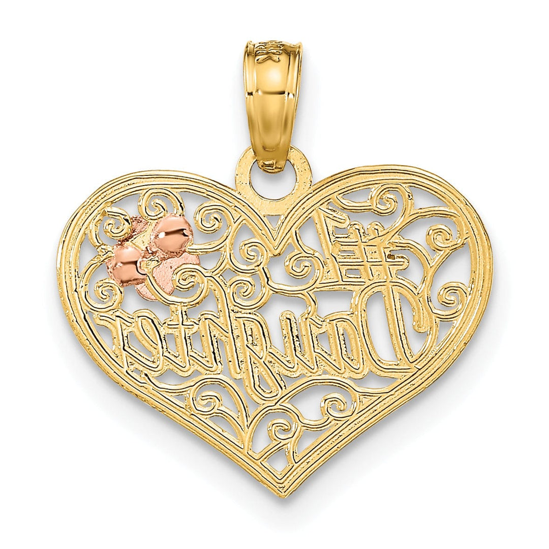 Lovely Rita's Pendants & Charms 14k Two Tone Gold, White Rhodium Flat Back Polished Finish #1 DAUGHTER In Heart with Flower Swirl Design Charm Pendant