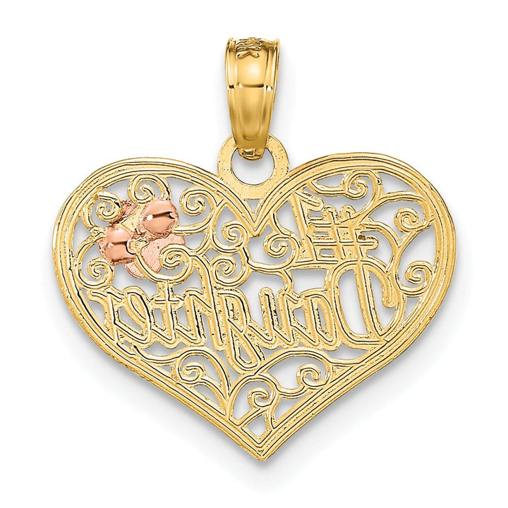 Lovely Rita's Pendants & Charms 14k Two Tone Gold, White Rhodium Flat Back Polished Finish #1 DAUGHTER In Heart with Flower Swirl Design Charm Pendant