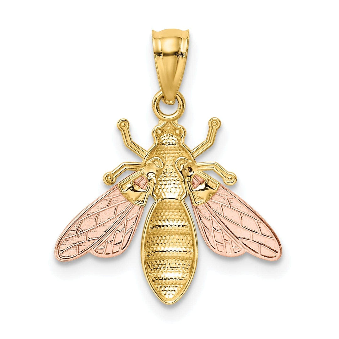 Lovely Rita's Pendants & Charms 14k Two Tone Gold White Rhodium Open Back Solid Textured Polished Finish Bee Charm Pendant
