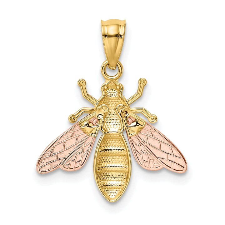 Lovely Rita's Pendants & Charms 14k Two Tone Gold White Rhodium Open Back Solid Textured Polished Finish Bee Charm Pendant