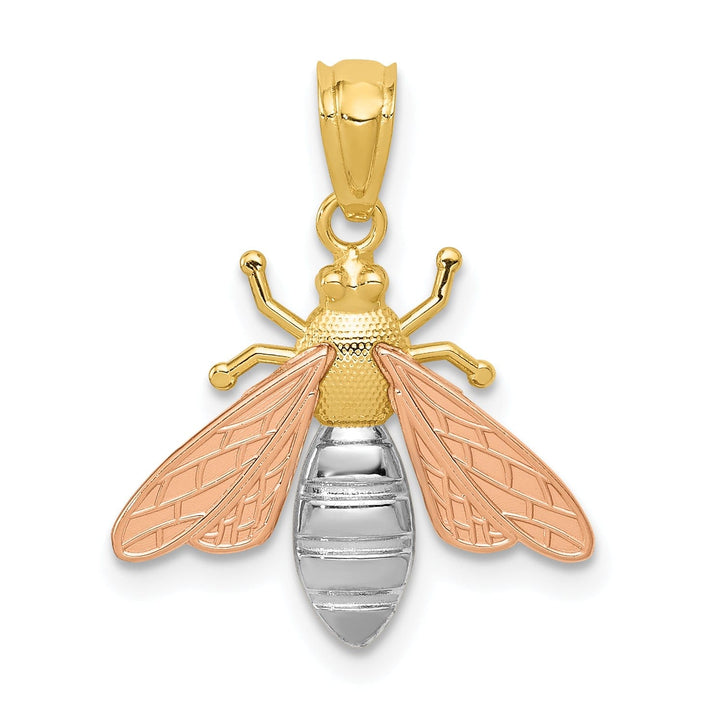 Lovely Rita's Pendants & Charms 14k Two Tone Gold White Rhodium Open Back Solid Textured Polished Finish Bee Charm Pendant