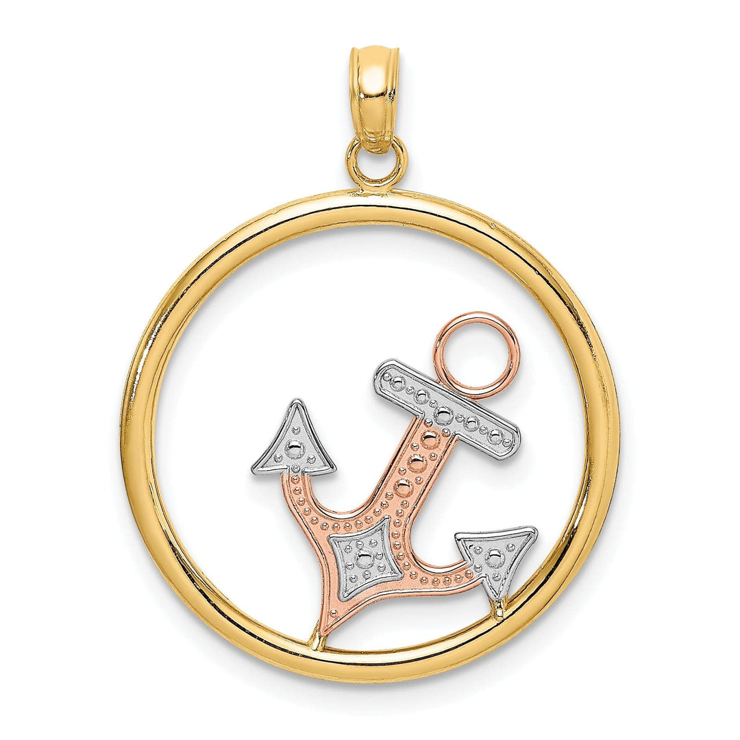 Lovely Rita's Pendants & Charms 14K Two Tone Gold White Rhodium Polished Finish Anchor In Circle Charm