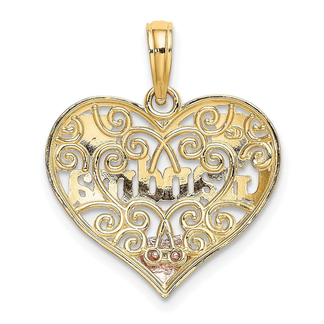Lovely Rita's Pendants & Charms 14k Two Tone Gold, White Rhodium Polished Finish GRANDMA In Filigree Heart Shape Design Charm Pendant