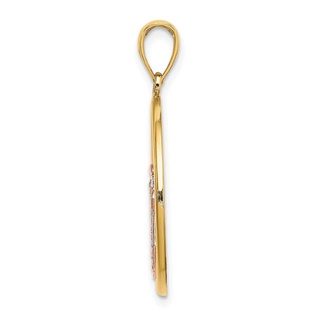 Lovely Rita's Pendants & Charms 14K Two Tone Gold, White Rhodium Polished Finish Sea Scallop Shell In Circle Design Charm Pendant