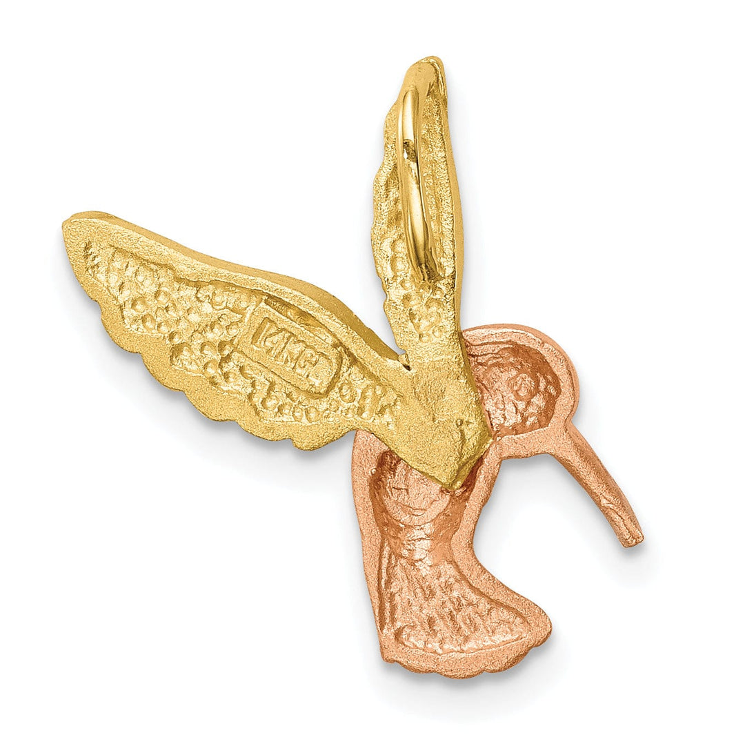 Lovely Rita's Pendants & Charms 14K Two Tone Gold White Rhodium Satin Diamond Cut Finish Solid Open Back Hummingbird Slide Pendant will not fit Omega Chain