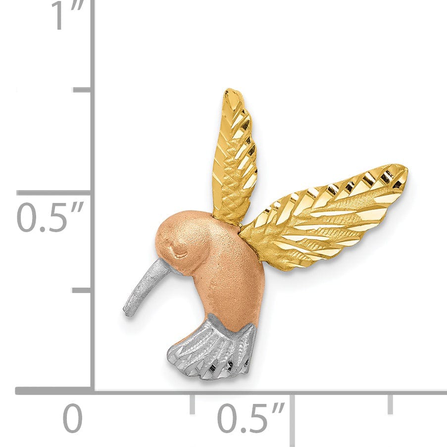 Lovely Rita's Pendants & Charms 14K Two Tone Gold White Rhodium Satin Diamond Cut Finish Solid Open Back Hummingbird Slide Pendant will not fit Omega Chain