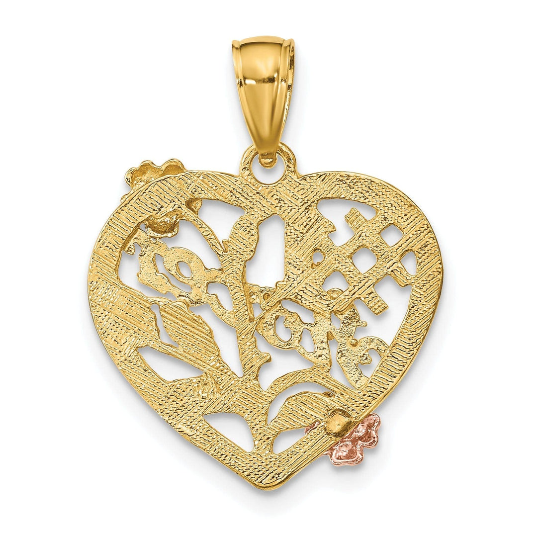 Lovely Rita's Pendants & Charms 14k Two Tone Gold, White Rhodium SISTER in Heart with Flowers Style Design Charm Pendant