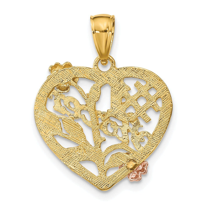 Lovely Rita's Pendants & Charms 14k Two Tone Gold, White Rhodium SISTER in Heart with Flowers Style Design Charm Pendant