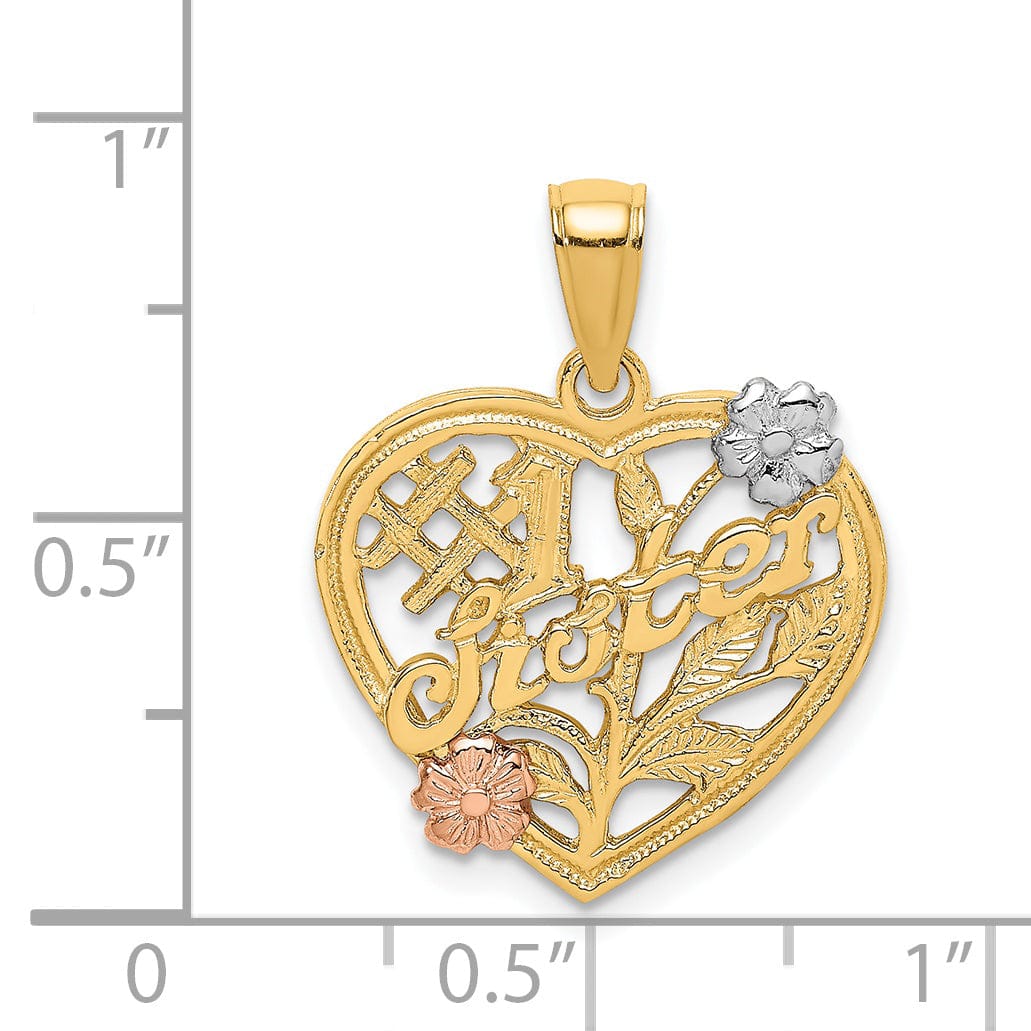 Lovely Rita's Pendants & Charms 14k Two Tone Gold, White Rhodium SISTER in Heart with Flowers Style Design Charm Pendant