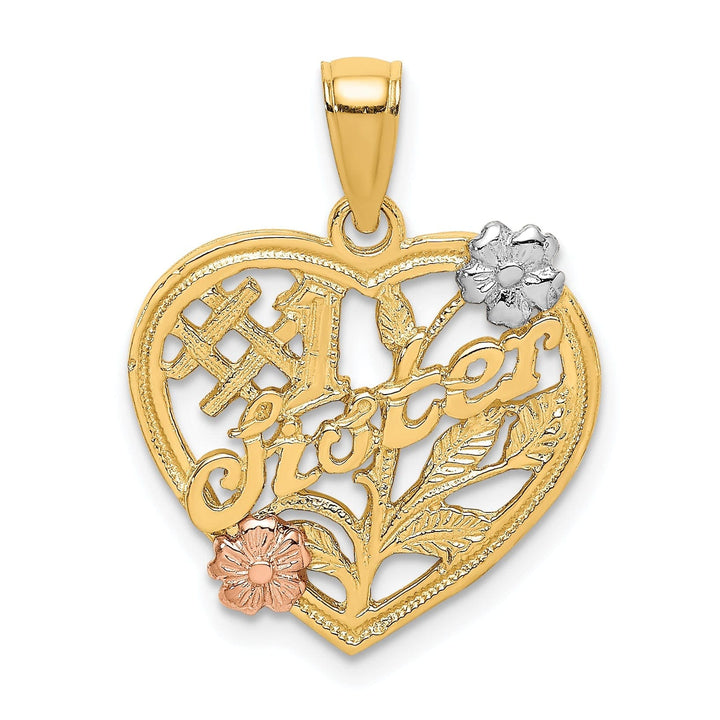 Lovely Rita's Pendants & Charms 14k Two Tone Gold, White Rhodium SISTER in Heart with Flowers Style Design Charm Pendant