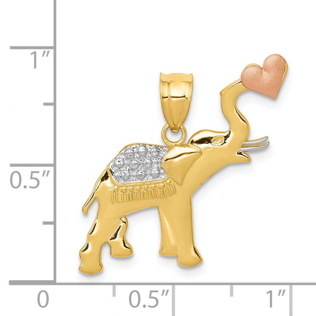 Lovely Rita's Pendants & Charms 14k Two Tone Gold White Rhodium Solid Elephant Holding Heart Shape Design Charm Pendant