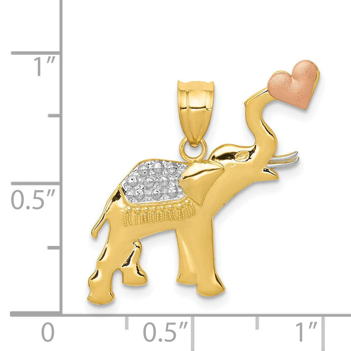 Lovely Rita's Pendants & Charms 14k Two Tone Gold White Rhodium Solid Elephant Holding Heart Shape Design Charm Pendant