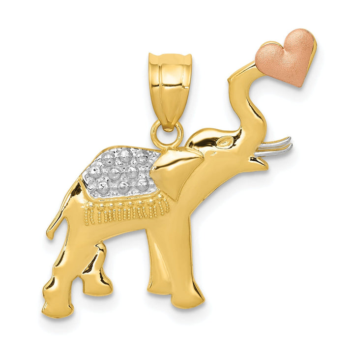 Lovely Rita's Pendants & Charms 14k Two Tone Gold White Rhodium Solid Elephant Holding Heart Shape Design Charm Pendant